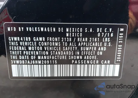 2017 Volkswagen Jetta 1.4T Se from USA, damaged, VIN 3VWDB7AJ6HM209115